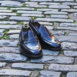 black loafers hand stitched in London
