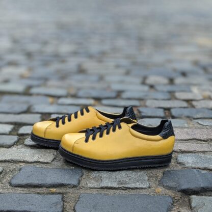 bespoke sneakers in yellow veg tanned leather