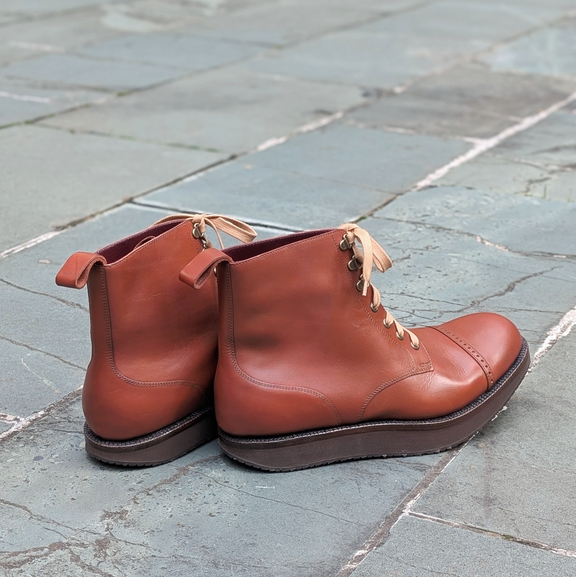 custom brown derby boots