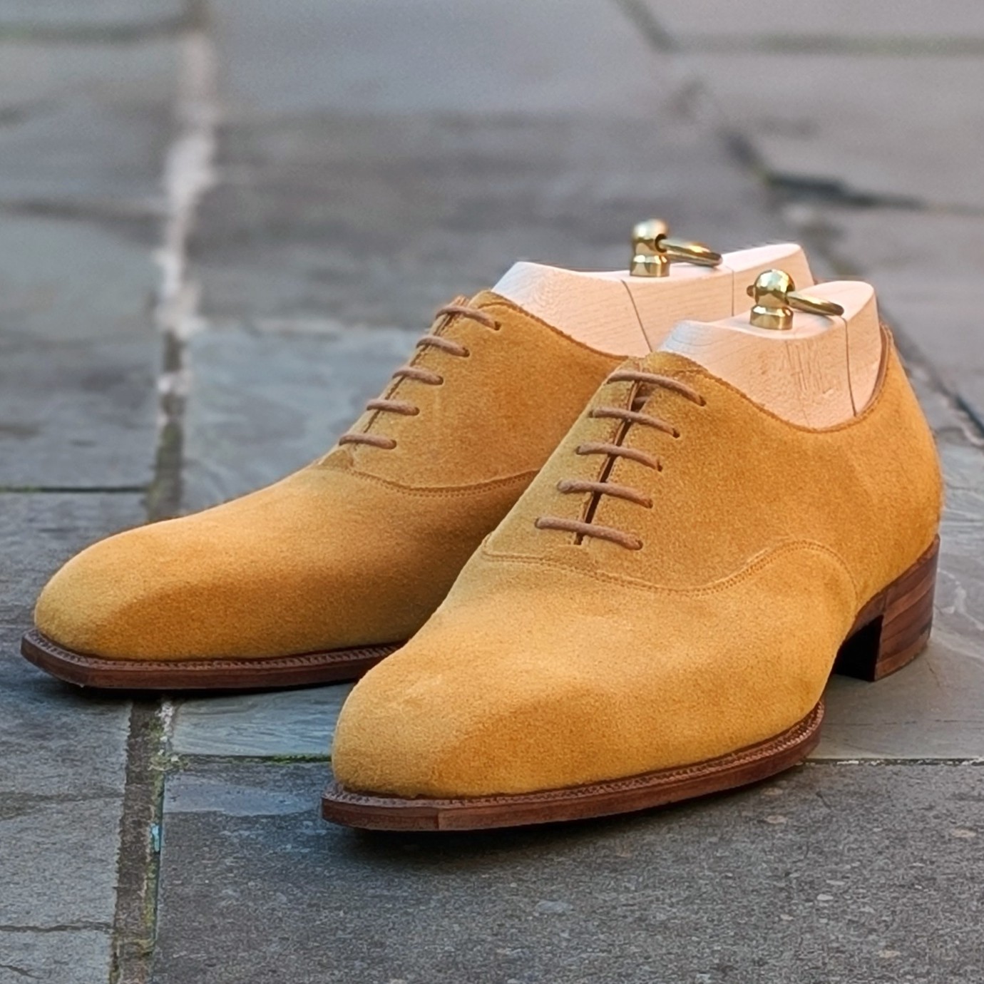 close up of bespoke oxford shoes